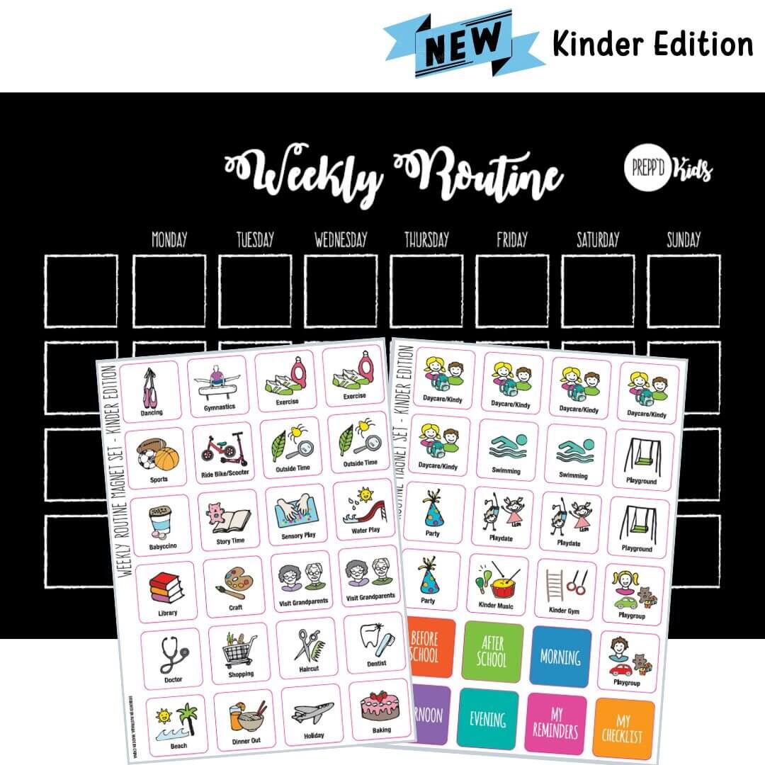 Weekly Routine Chart Set flexible magnetic Kinder Edition