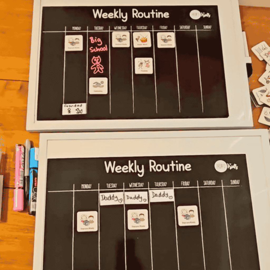 Weekly Routine Chart Set School Edition Placed In The White Board