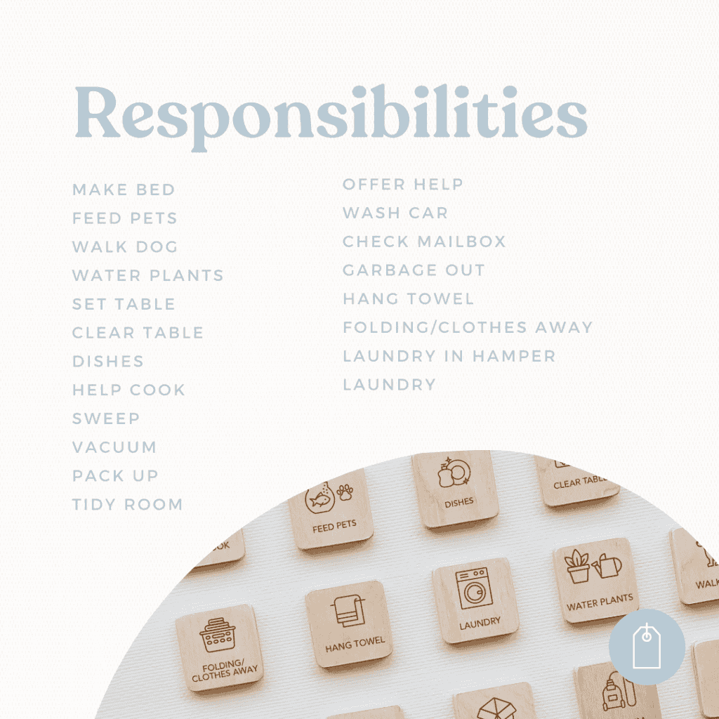Wooden Magnetic Picture Tile Packs Responsibilities Showing Different Chores