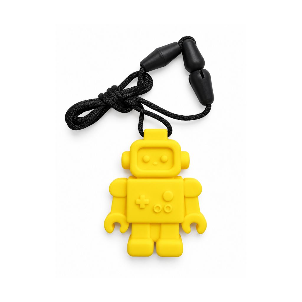 Yellow Robot Sensory Chew Necklace full view
