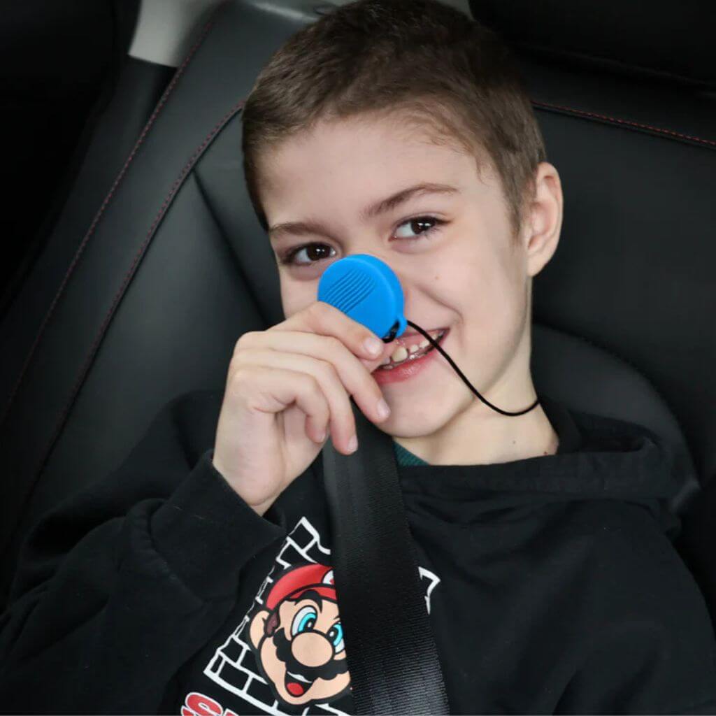 Young Boy Wearing Blue Vibrant. Hummingbird Wearable Pendant