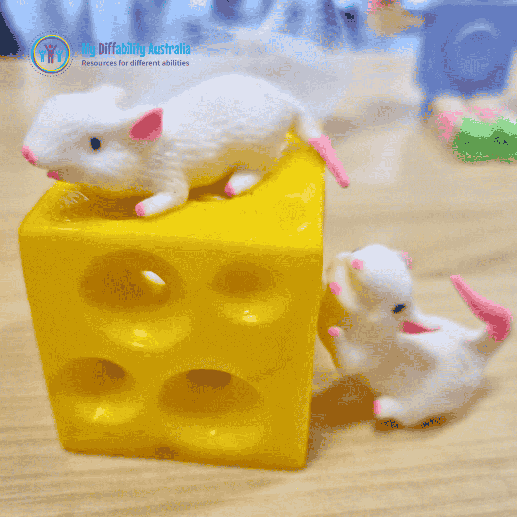 Zoom In View of the Squeezy Mouse And Cheese Fidget