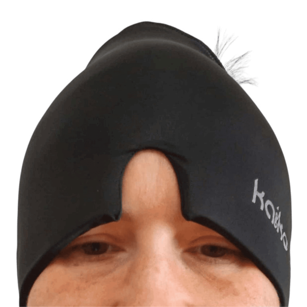 Zoom In of a person wearing Block Out Cooling Head Mask