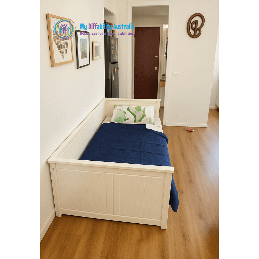 Zoom Out View of a Kids Bed with Weighted Blanket Single blue