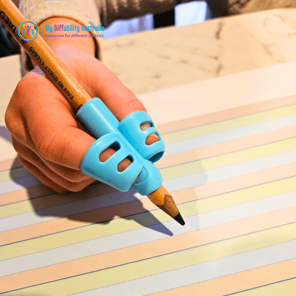 Zoom in Pen with Blue Two Finger Pencil Grip