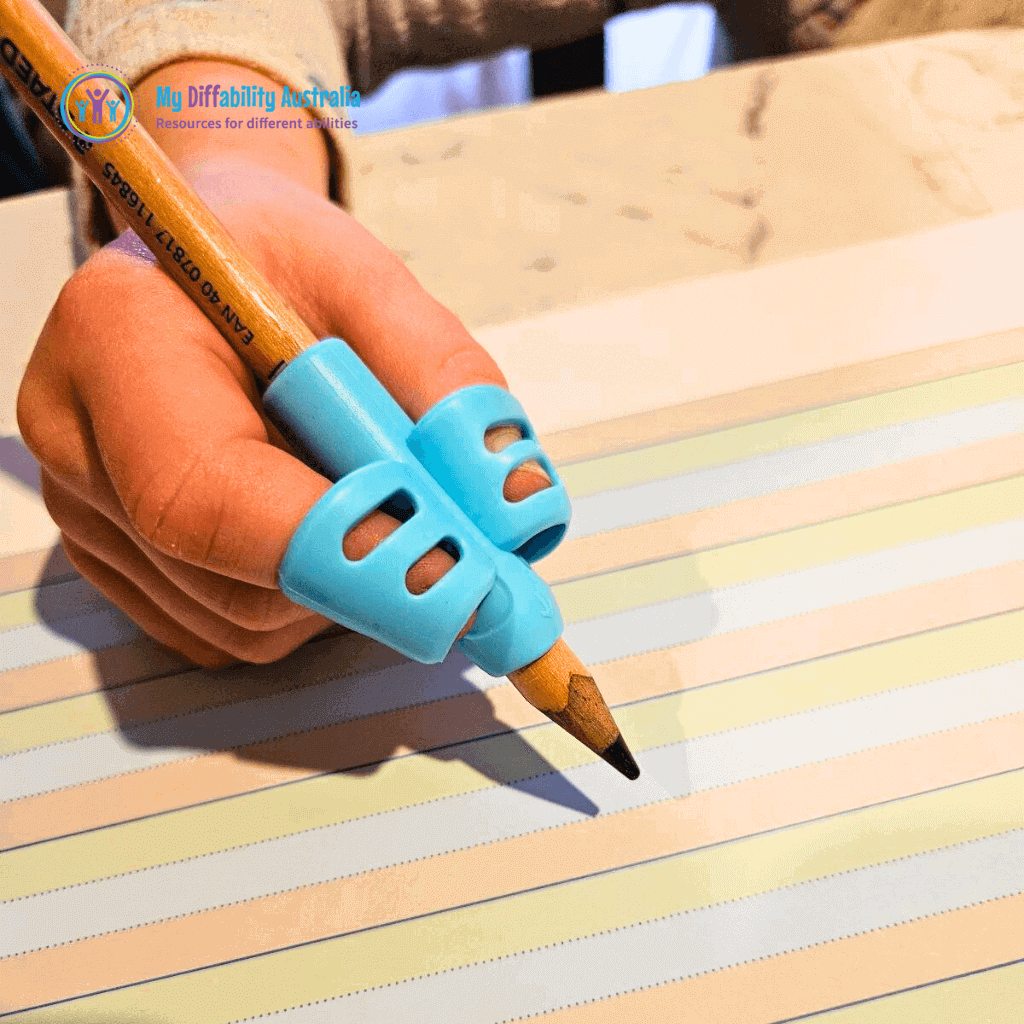 Zoom in view Pen with Blue Two Finger Pencil Grip