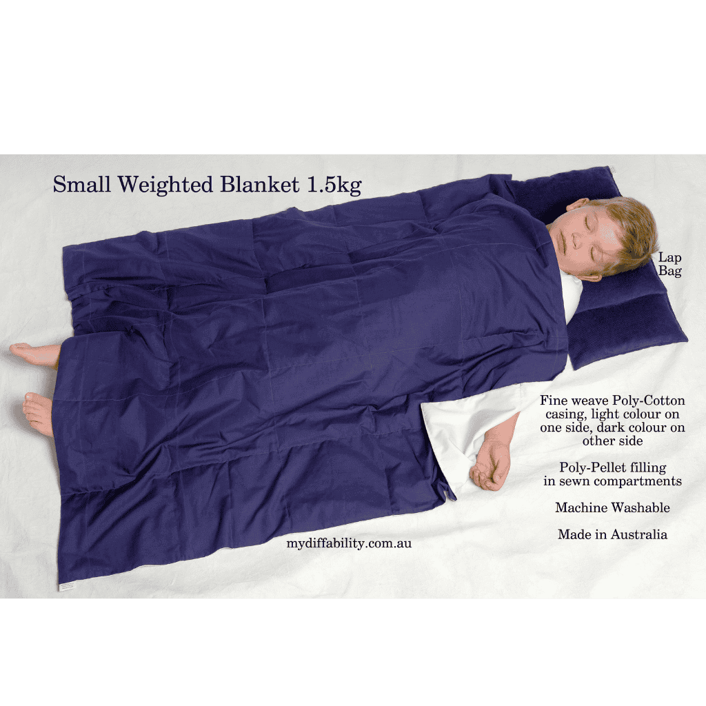 boy sleeping while using Weighted Blanket Single bed size blue on blue