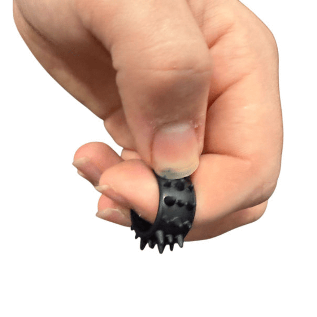 Finger close-up of Halo Picky Band worn by hand