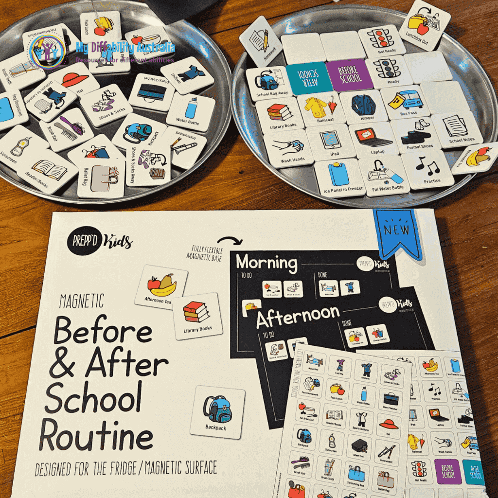 pictures bases and magnets included in the before and after school routine chart set