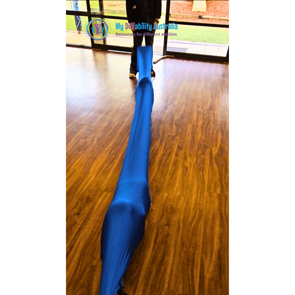 Blue stretchy play tunnel for kids supporting motor skills