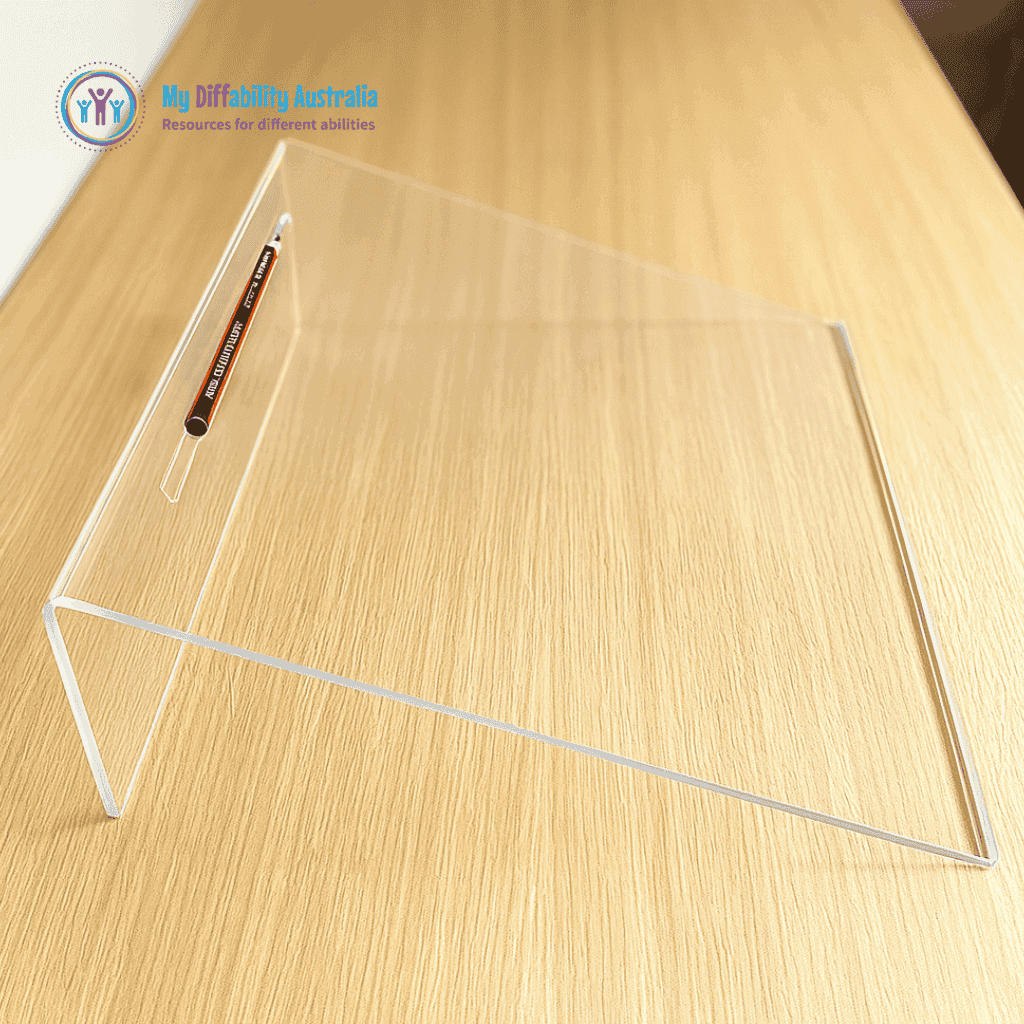 Side view of clear acrylic writing slope board