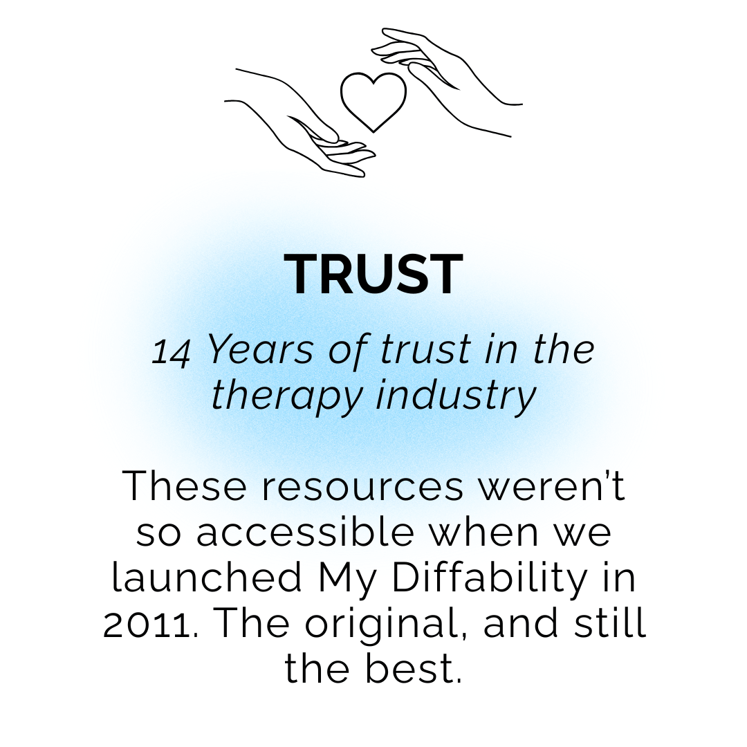 Two hands holding a heart with text about trust in the therapy industry and resources launched in 2011.