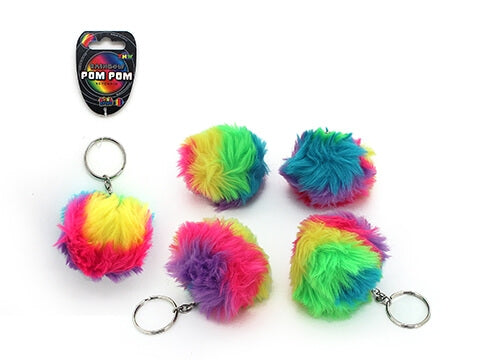 Rainbow Pom Pom Ball Keychain Sensory Toy 