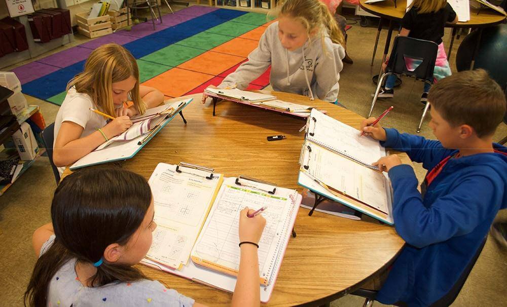 Group of school children using Visual Edge Slant Board at school