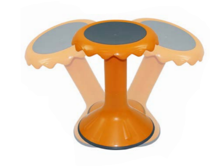 orange bloom stool with shadows to show how it wobbles side to side